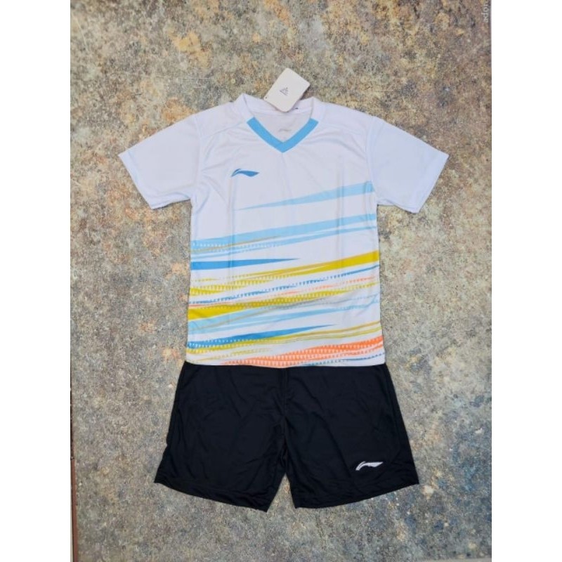 Warna Putih Coret Setelan Jersy Anak Printing Badminton Bulu Tangkis Sepak Bola