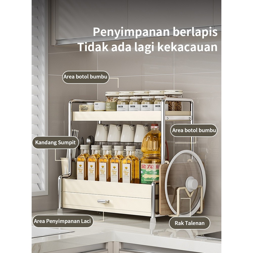 bm77bm Rak Bumbu Dapur Stainless Steel Rak Bumbu dengan Laci Rak Dapur Serbaguna Rak Botol Bumbu