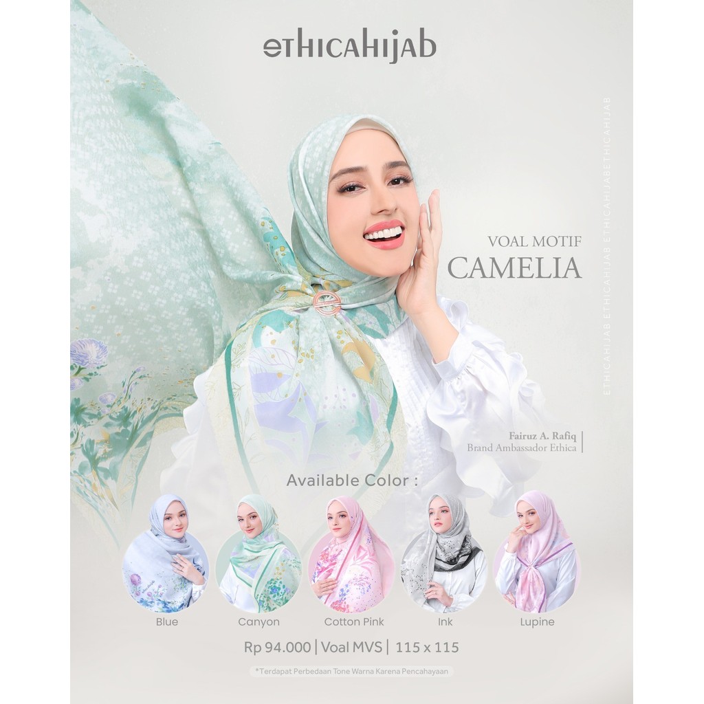 ETHICA - Hijab Voal Premium Motif Camelia Kerudung Segiempat Simple By Ethica Hijab
