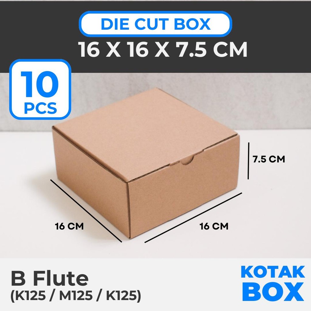 

[10 PCS] Box Kardus Karton Die Cut Mailer 16 x 16 x 7.5 cm Tanpa Sablon - Bahan B Flute Cokelat