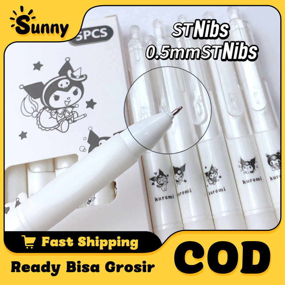 

5Pcs Pulpen Cepat Kering Warna Hitam 0.5mm Pulpen Fancy dengan Desain Karakter Yang Menggemaskan
