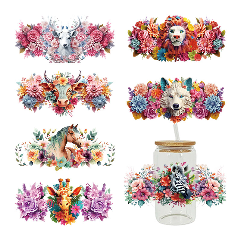 

UV DTF Transfer Sticker Animals Flower For The 16oz Libbey Glasses Wraps Cup Can DIY Waterproof D14192