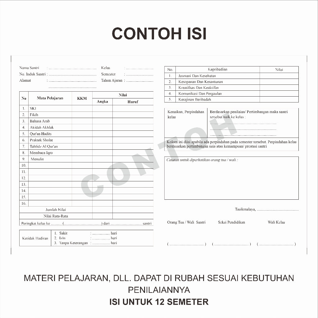 Cetak Buku Raport Custom/Raport TK, TPA, MDA, Paud, Bimbel, dan lembaga pendidikan lainnya Murah