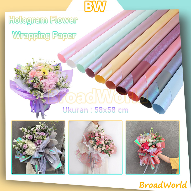 

Waterproof Paper Kertas Hologram Bening /hologram transparent cellophane kertas buket bunga hand bouquet/Pelangi Flower Wrapping