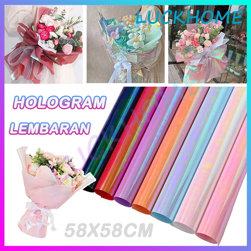 Hologram Flower Wrapping Paper Waterproof Paper Kertas Hologram Transparent Cellophane Glassine Holo