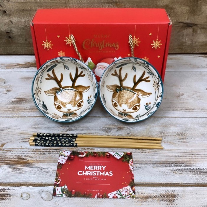 

Hampers Natal Japanese bowl set isi 2 mangkok keramik hadiah souvenir - Rusa set