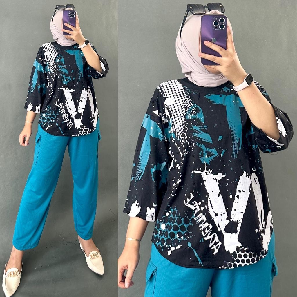 AZRIL- Setelan Babyterry Setelan Wanita Kekinian Celana Cargo Setelan Wanita Best Seller Jumbo Ld120