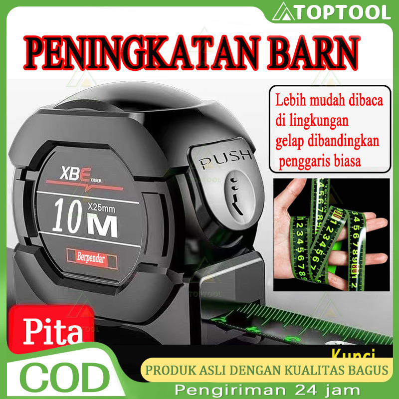 

10m Penggaris neon berteknologi hitam meteran anti karat dengan pita pengukur impor menebal penggaris Meteran Tukang 10 meter tahan banting Meteran Pengukur Kelas Industri Presisi Tinggi alat ukur meteran