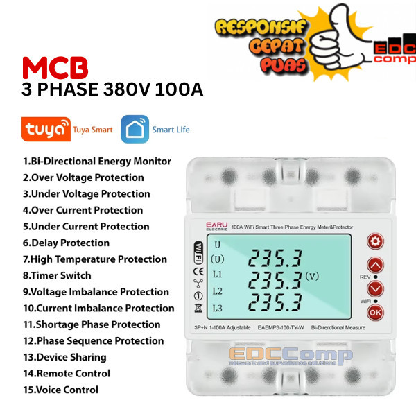 Smart life Tuya Din Rail MCB 3 Phase 1 Phase remote Control kWh Meter Watt Meter Digital WiFi 220V 1