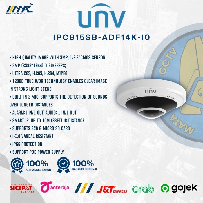 IP CAM CCTV UNV UNIVIEW IPC815SB-ADF14K-I0 Fisheye Fixed Dome 5MP