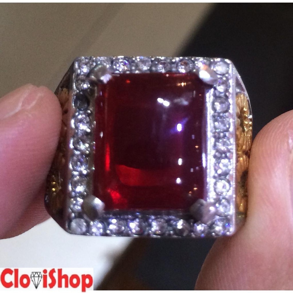 Cincin Titanium Batu Octagon Merah Siem/Siam HQ