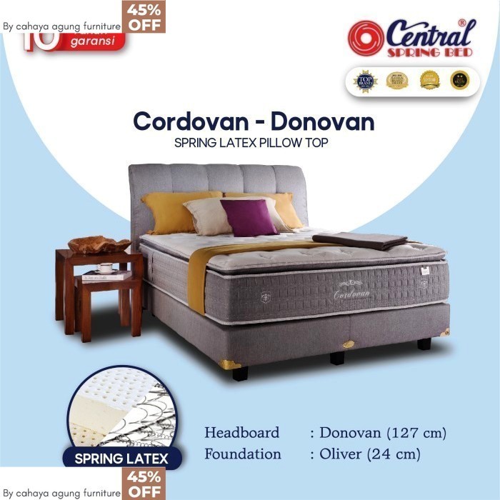 springbed spring latex pillow top cordovan donovan merk central bonus 2 bantal