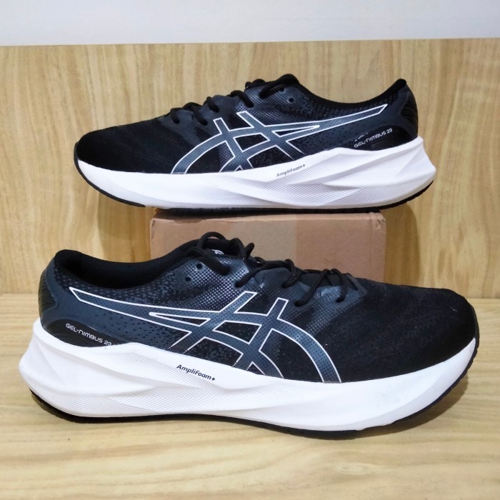 Asics Gel Nimbus 23 Non Trail Black White Sneakers Sepatu Shoes Hitam Putih Running