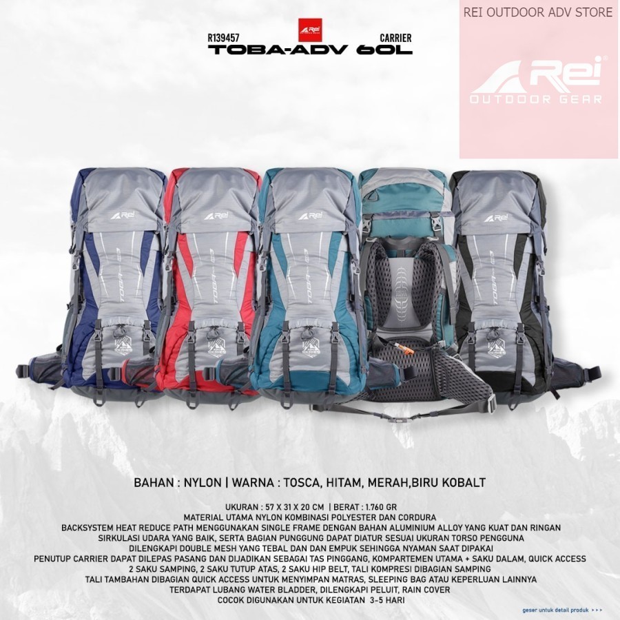 Rei Tas Carrier Toba Adv 60 Liter Arei Outdoorgear / Carrier Toba Arei Original