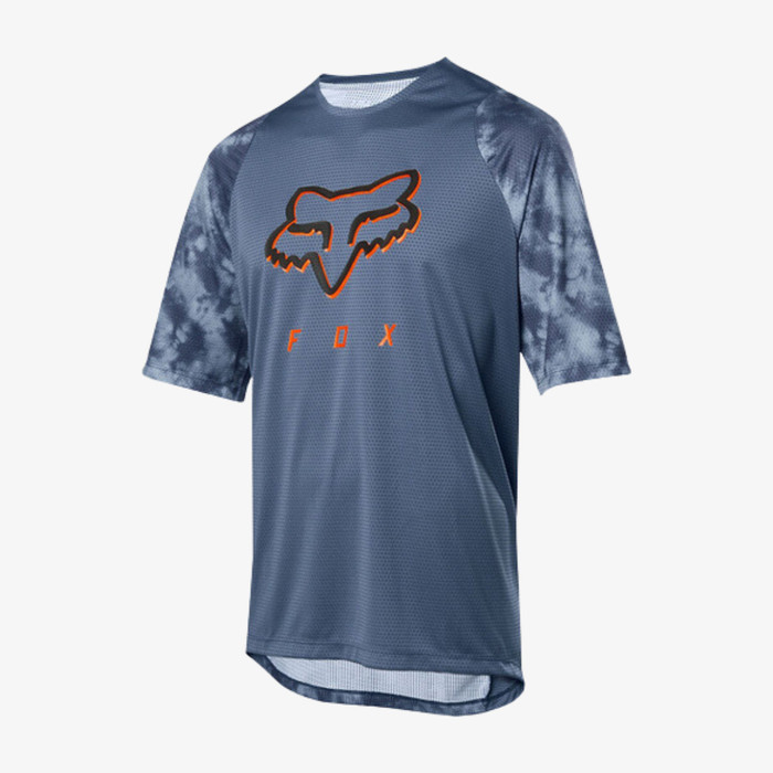FOX Racing Defend Short Sleeve Elevated Jersey MTB Sepeda Gunung Apparel [Blue Steel]