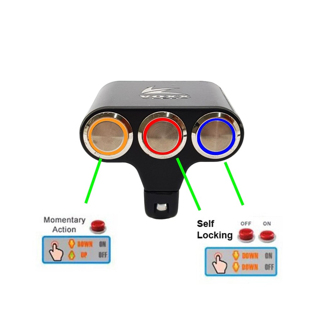 READY PROMO Saklar Motor LED 3 Tombol Klakson Starter Lampu Motor Reset Momentary