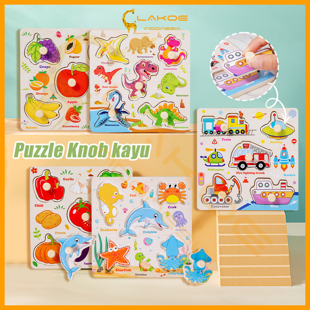 Lakoe Puzzle Knob Wooden Puzzle Kayu Anak Mainan Kayu Puzzle Edukasi Anak