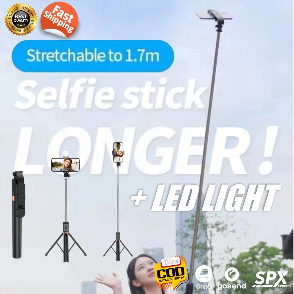 Tongsis Tripod Combo 170cm 1,7 Meter Lampu Selfie Tomsis Bluetooth Remote Premium Quality Portabel