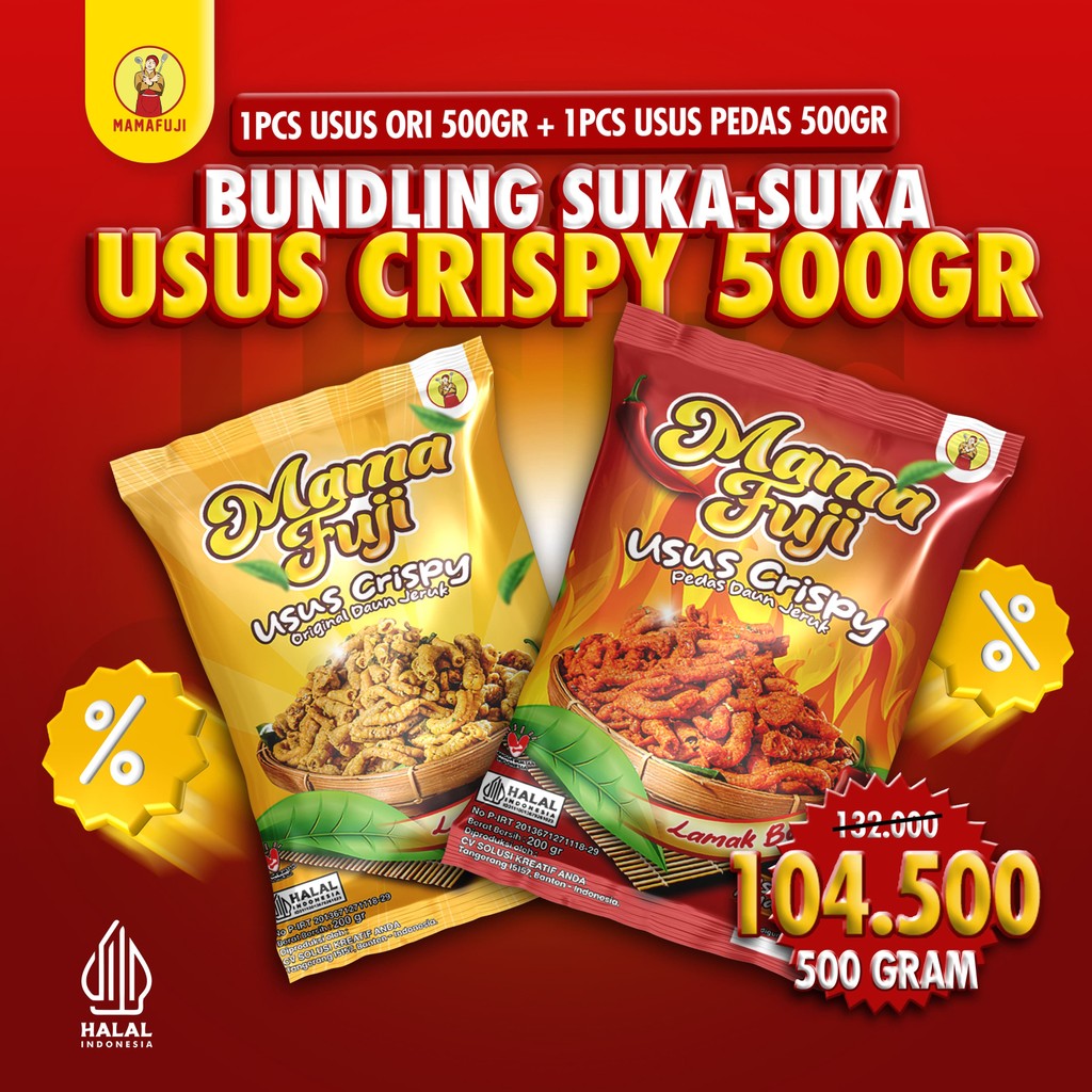 

[NEW LAUNCHING] Mamafuji - BUY 1 GET 1 Usus Ayam Crispy Original 1/2kg + Pedas Daun Jeruk 1/2kg