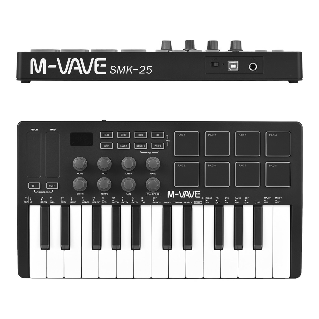 M-VAVE SMK-25 I Drum Pad 8RGB 25-Key Midi Piano MINI Keyboard Chocolate Controller Pedal with Studio