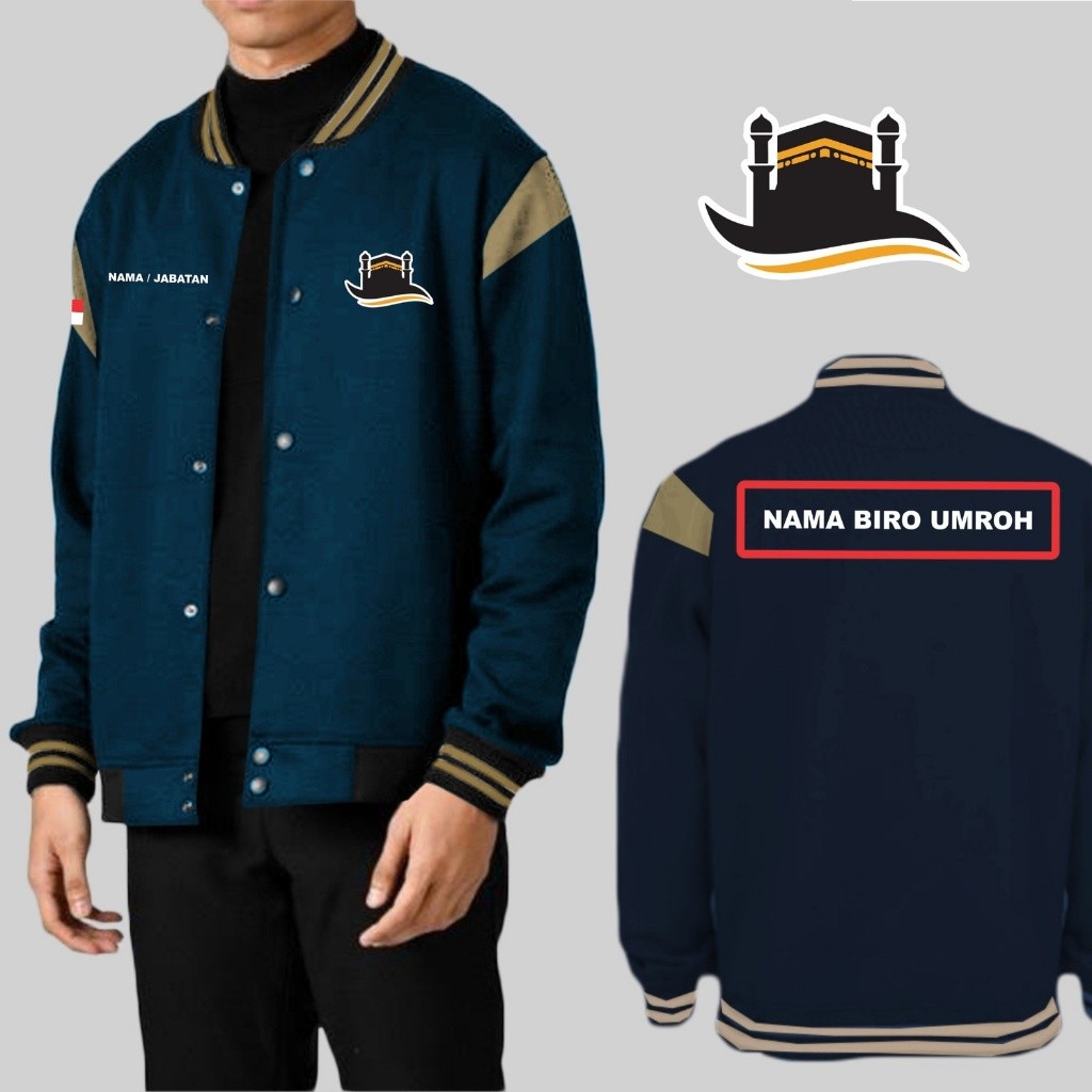 TERBARUUU  Jaket Baseball Kancing Biro Umroh / Jaket Custom Sablon Biro Umroh / Jaket Pria Dan Wanit