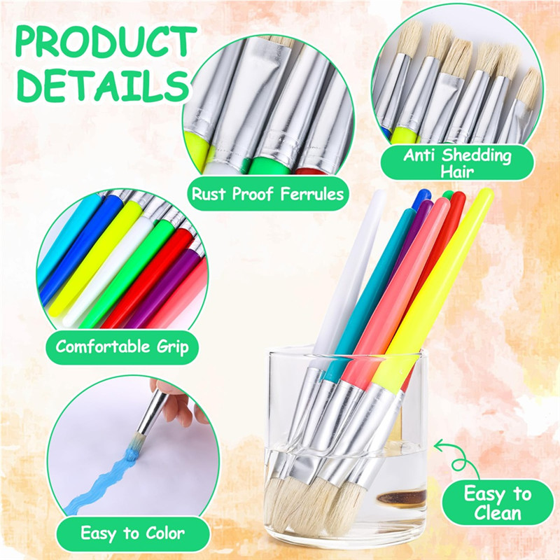 

L22A-Toddler Paint Brush Set Round Flat Brush Palette Apron Easy To Clean Suitable For Acrylic Oil Watercolor Preschool