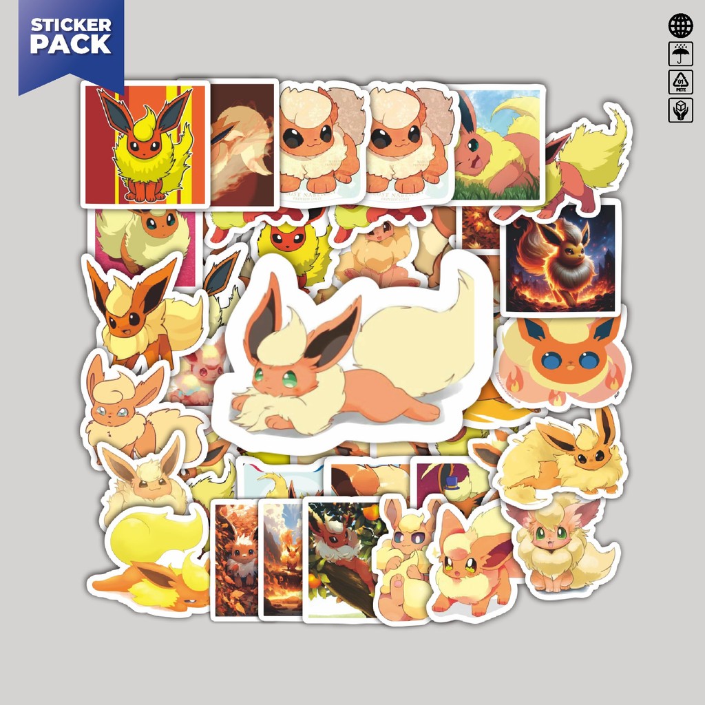 

[100PCS]Stiker Pack Stiker Kartun Pokemon Flareon Aesthetic Vinyl Anti Air Dekorasi Sticker Laptop Buku Journal Koper Helm Casing HP Gitar Helm Skateboard