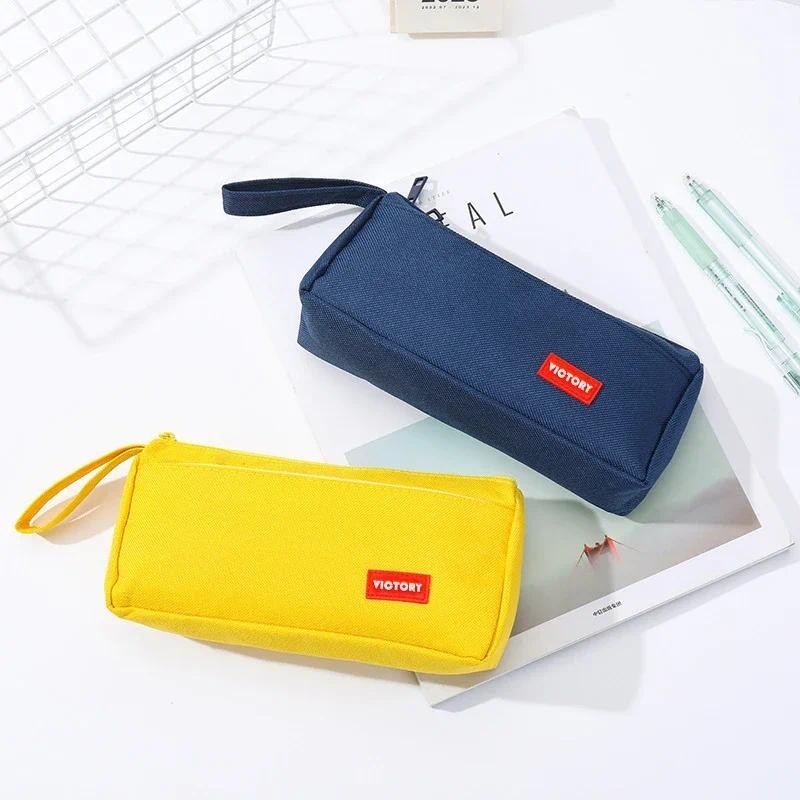 

Large Capacity Pencil Cases 2 Layers Oxford Cloth Cute Pen Case Solid Color Portable Zipper Pencil Pouch Office School Supplies