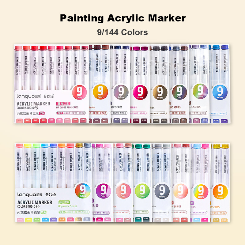 

Acrylic Paint Marker Set Languo 144 Colors Art Markers Painting Drawing Pen Graffiti for Stone Disc Card Shoe Glass Art Supplies