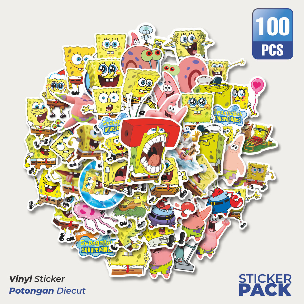

Stiker Vinyl Sticker Kartun SpongeBob SquarePants Waterproof Aesthetic- Untuk Laptop, Motor, dan Helm - Paper Stationery Pack