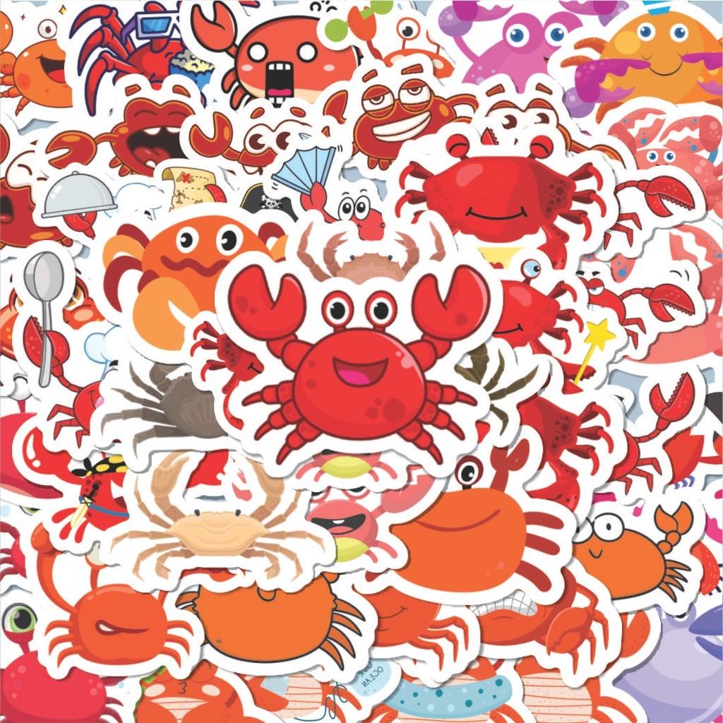 

100PCS Lucu Stiker Hewan Kepiting Stiker Aesthetic Stiker Anti Air Stikers Berperekat Waterproof sticker decal buat Motor Helm Buku Journal Koper Casing HP Laptop Botol Minum Hadiah anak