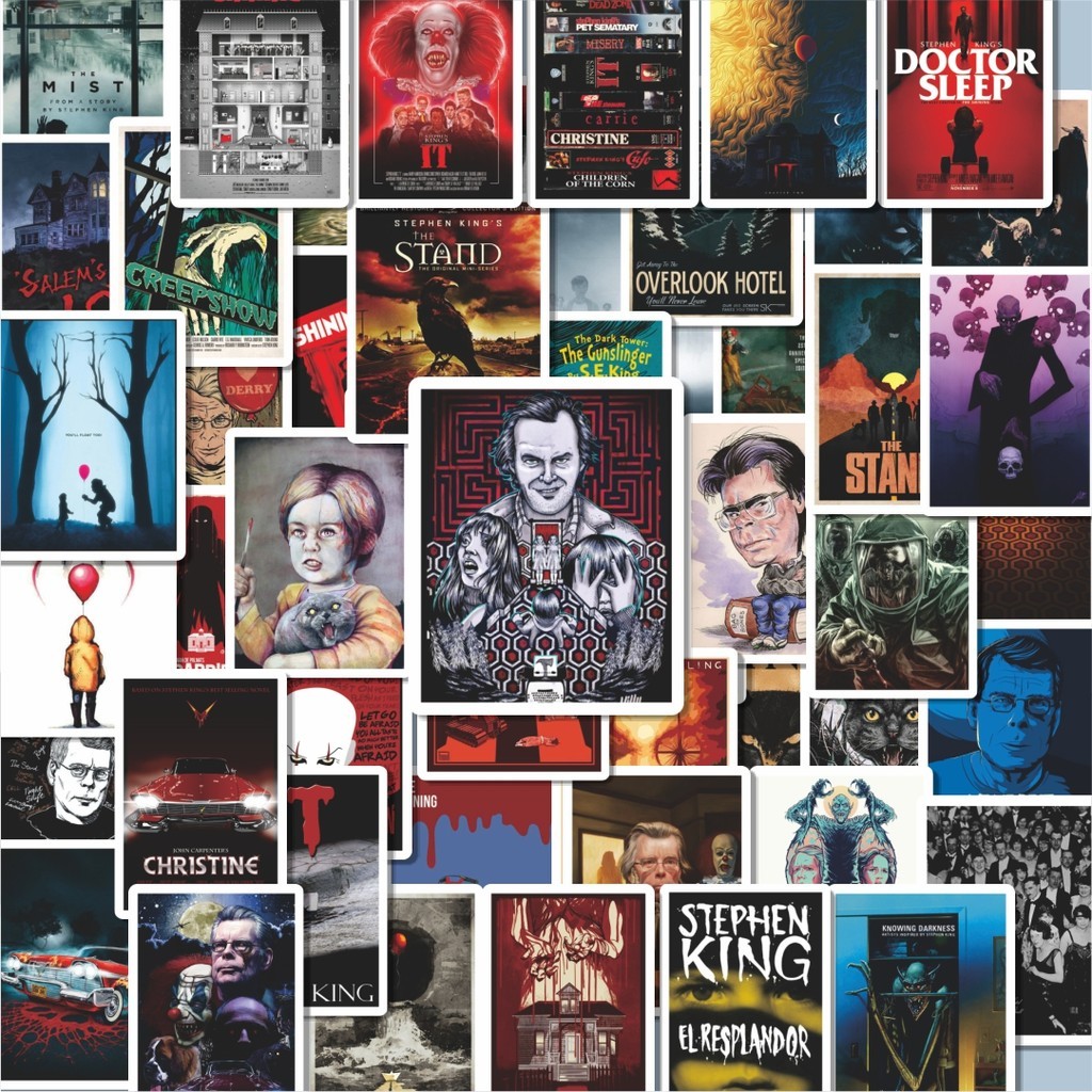 

100PCS Lucu Stiker Poster Film/Novel Karya Stephen King Stiker Aesthetic Stiker Anti Air Stikers Berperekat Waterproof sticker decal buat Motor Helm Buku Journal Koper Casing HP Laptop Botol Minum Hadiah anak