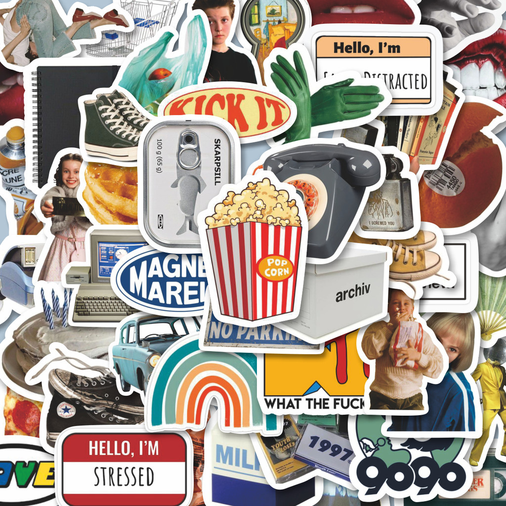 

100PCS Lucu Stiker Gaya Korea INS Vintage 90s Stiker Aesthetic Stiker Anti Air Stikers Berperekat Waterproof sticker decal buat Motor Helm Buku Journal Koper Casing HP Laptop Botol Minum Hadiah anak