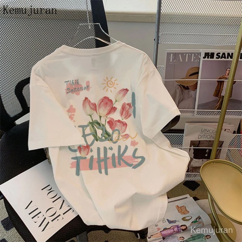 COD . T SHIRT korean style koas atasan tulip wanita oversize printed t shirt baju kaos oversize kore