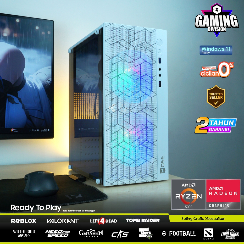 New KOMPUTER GAMING FULLSET RYZEN 7 5700G RAM UP 32GB SSD 256GB HDD 500GB Monitor 22 Inchi WifiPremi