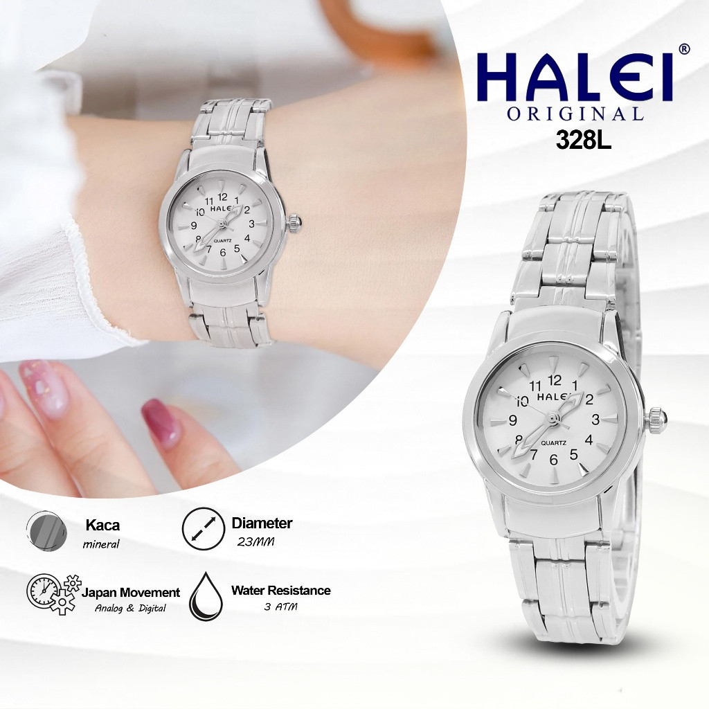 New HALEI IND 328 L - Bergaransi Jam Tangan Wanita Halei Original Kecil Anti Air Rantai Stainless Ba