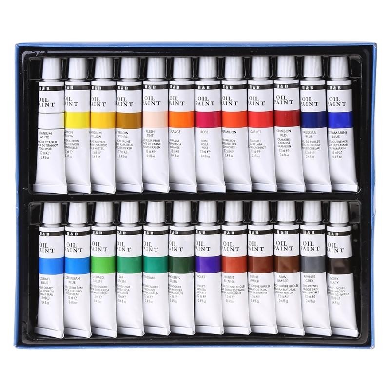 

090F 24 Colors Professional Oil Painting Paint Drawing Pigment 12ml Tubes Set Artist Art Supplies