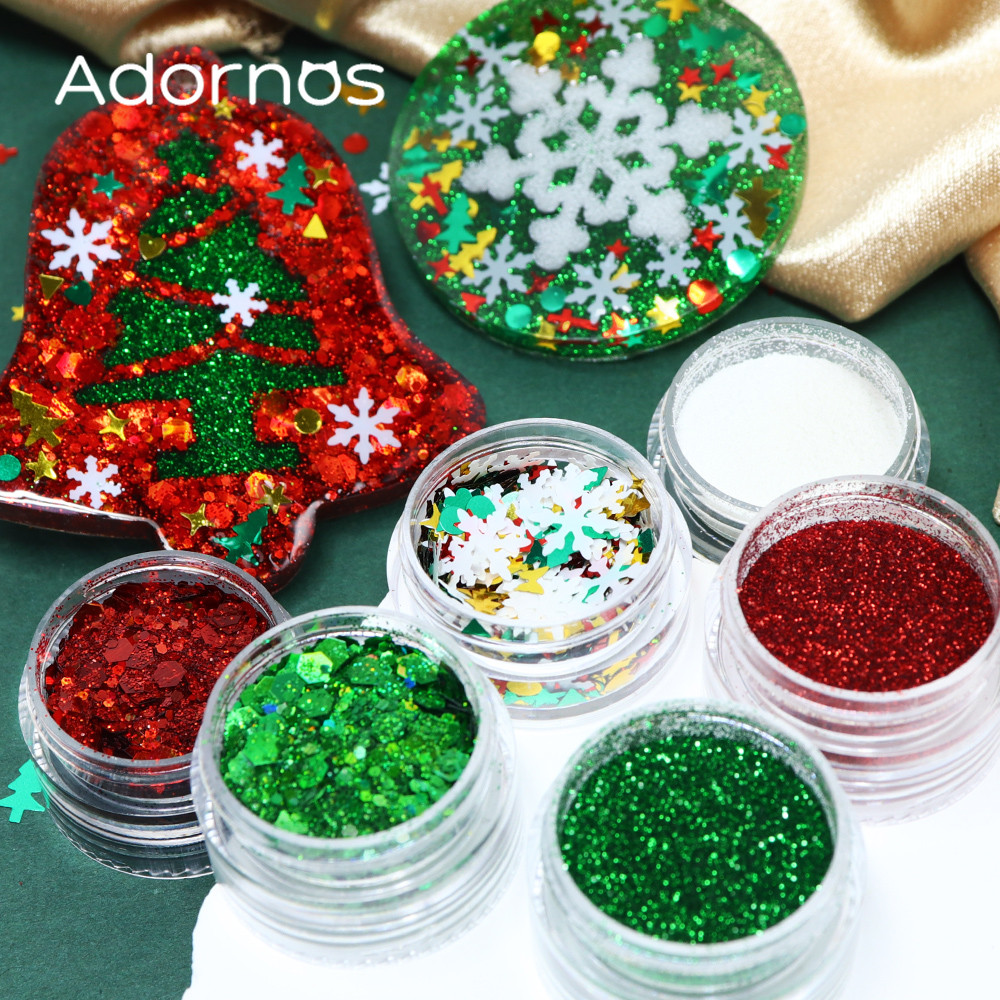

6 pcs/set Glitter For Epoxy Resin Filling Snowflakes Xmas Tree Sequin Fall Winter DIY Resin Molds Crafts Filler Making