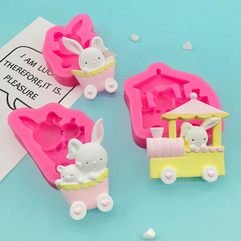 

Cartoon Rabbit train design Crafts DIY Silicone Fondant Mold No Deformation Dessert Making Tool for Ice Cubes Chocolate Biscuit