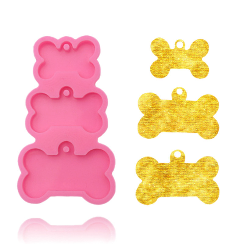 

3-Cavities Pet Dog Tag Bone Shaped Keychain Epoxy Resin Mold Charm Jewelry Pendants Silicone Mould DIY Decoration Tool
