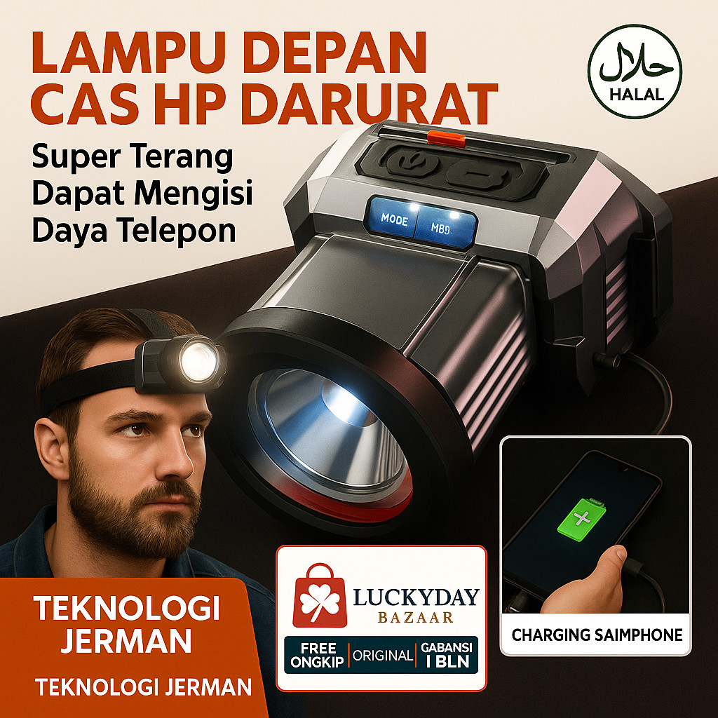 【Lampu Depan CAS HP Darurat】Lampu Depan Berkekuatan Tinggi Jerman/Lampu Depan Jarak Jauh Terang Berd