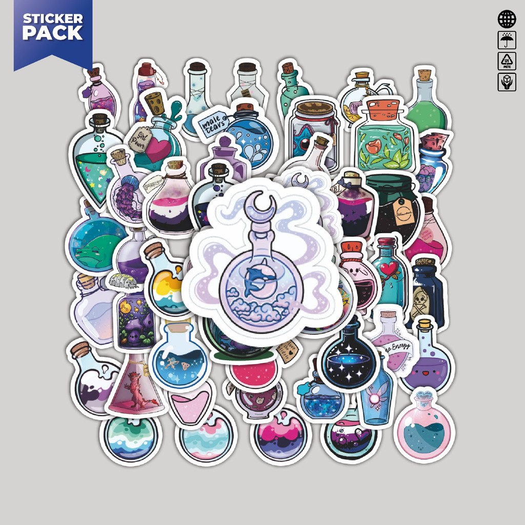 

[100PCS]Stiker Pack Stiker Magic Bottle Series [Seri Botol Ajaib] Aesthetic Vinyl Anti Air Dekorasi Sticker Laptop Buku Journal Koper Helm Casing HP Gitar Helm Skateboard