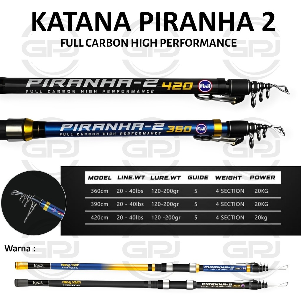 Joran Katana Piranha 390 420 Fuji Material Carbon Tongkat Pancing Surf Pasiran Antena Telescopic GPJ