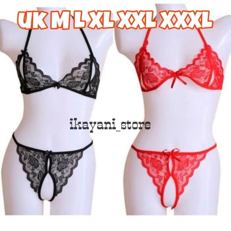 Set Bra Cd Lingerie Cosplay Transparan Bikini Gstring Sexy Open Thong Ukuran Kecil Besar Big Size