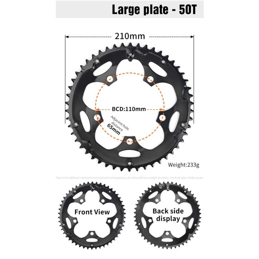 Chainring Lebycle Double Triple 110 BCD 34T 50T Non Narrow Wide Chainring 110 Steel Gear Depan