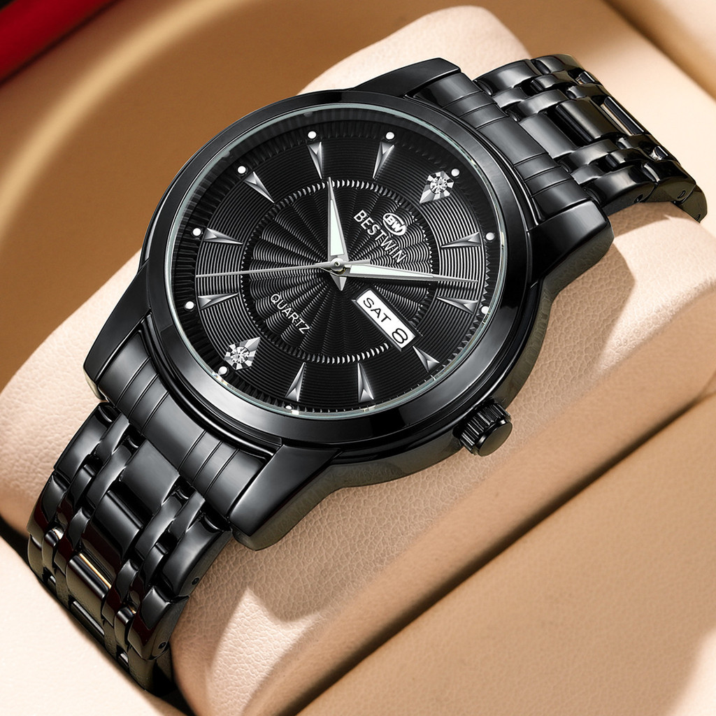 

Jam Tangan Wanita Trendy dengan Pita Baja Kuarsa Jam Tangan Santai Wanita Kalender Minggu Jam Tangan Rhinestone