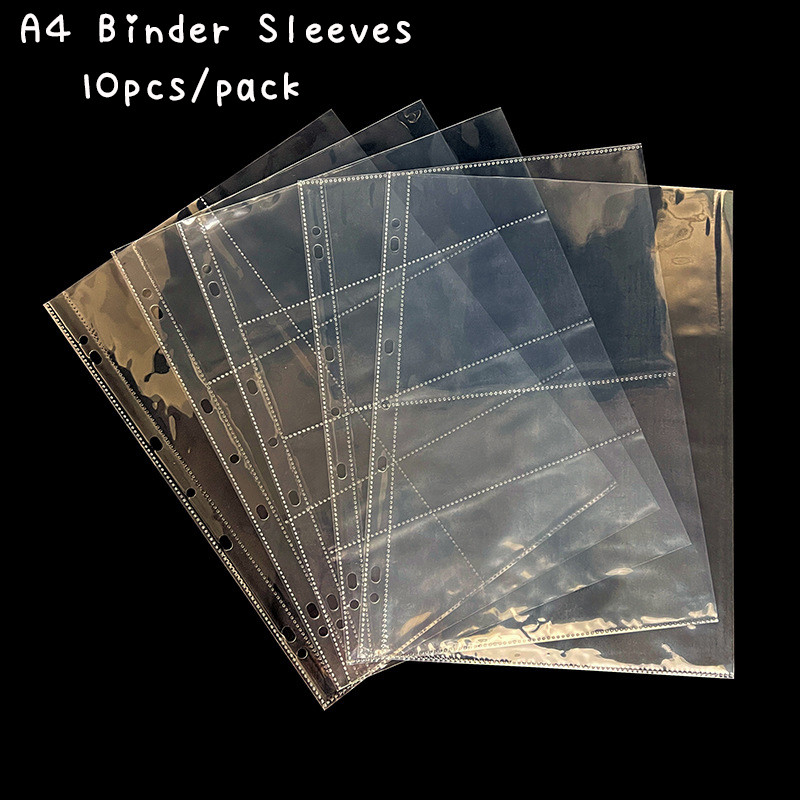 

Sharkbang 10pcs A4 Binder Sleeves 7 Holes Postcards Sticker Organizer 11 Designs PP Refill Ring Bags Stationery Accessories