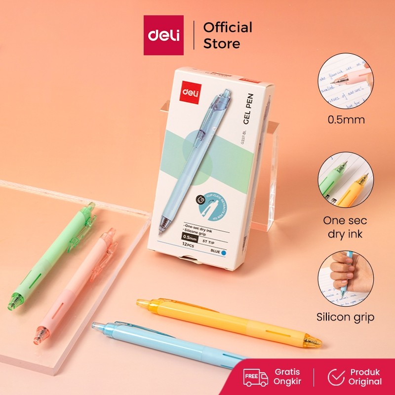 

Deli Gel Pen Pulpen Gel 0.5 mm Pena Hitam 12 pcs ST Tip Cepat Kering Warna Pastel EG337