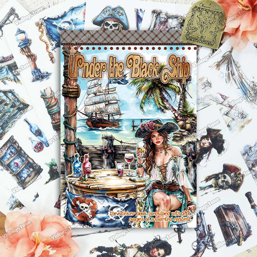 

20Sheets Pirate Girl Paper Stickers for Diary Sea Sail Retro Pirate Ship Sticker Book PET Washi Stickers for Scrapbooking