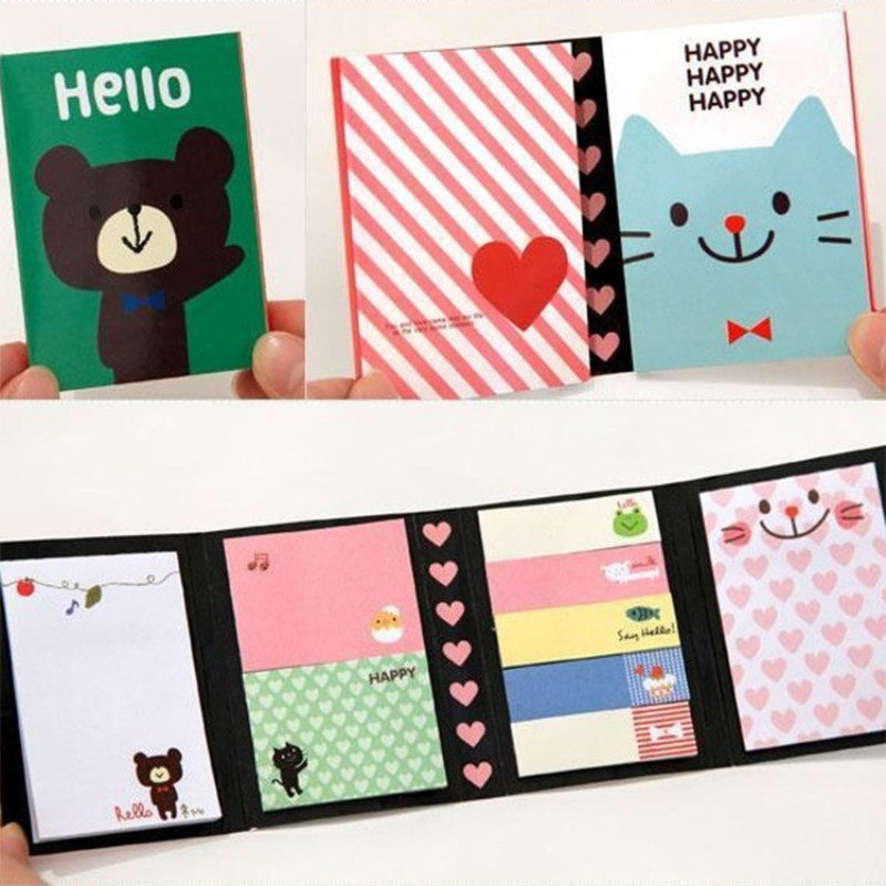 

Portable Notes Sticker Paper Self-Adhesive Four Fold Flags Notes Tab Post Cute Animals Memo Pads Sticky Marker Colorful Bookmark